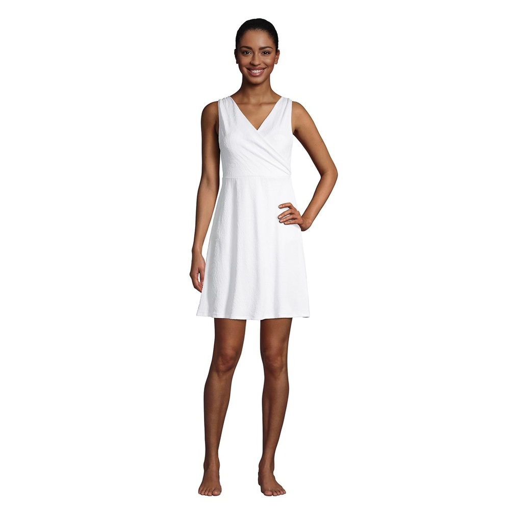 Lands' End White Paisley Wrap Swim Dress